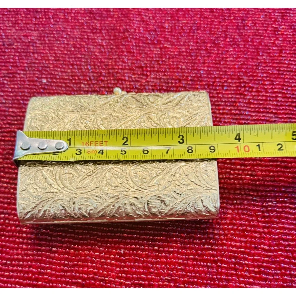 Vintage Gold Tone Engraved Cigarette Case Floral Scroll Pocket Holder Retro